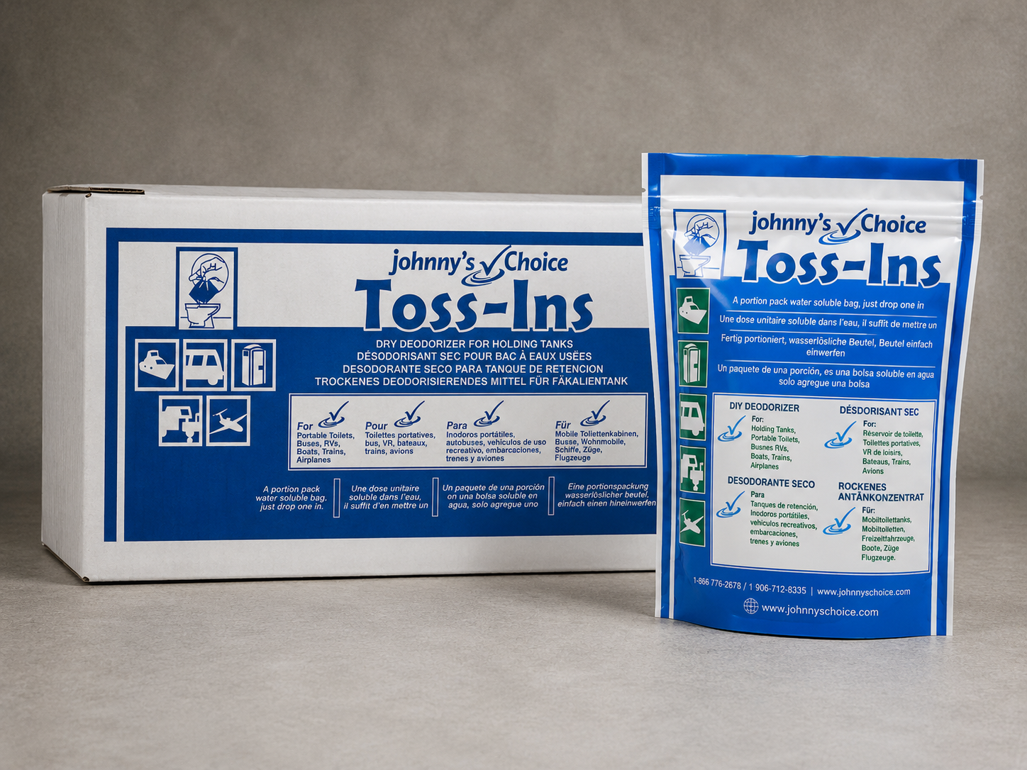 Johnny's Choice Toss-Ins box and pouch product packaging