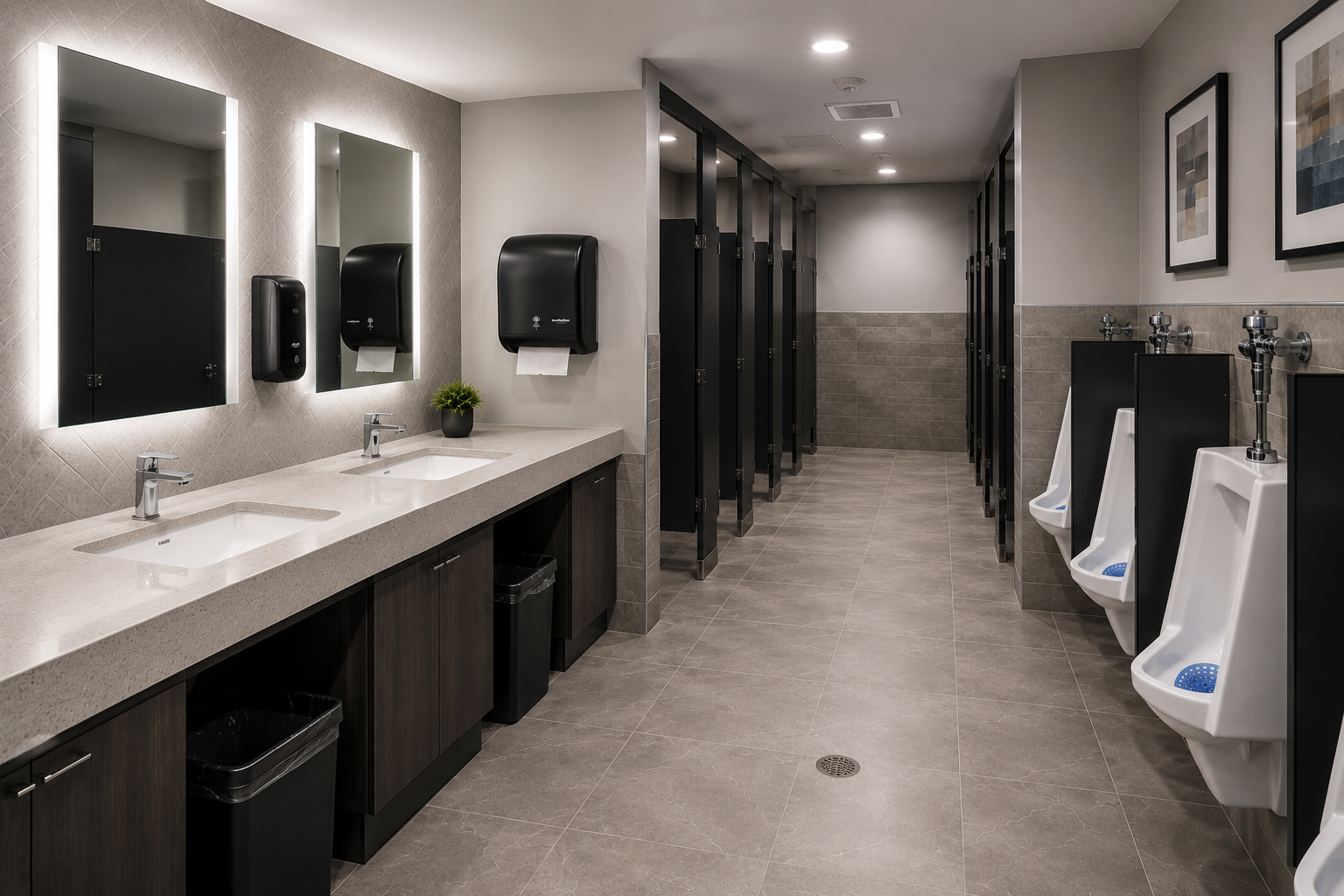 Restroom workspace scene